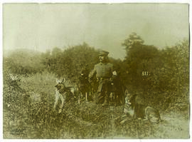 "1213 Der Hund im Sanitätsdienst. Hundeführer mit Hunden erwarten den Befehl zum Vorgehen.&q...