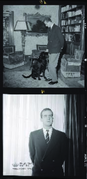 El príncipe Juan Carlos posa en su despacho del Palacio de la Zarzuela junto a su perro