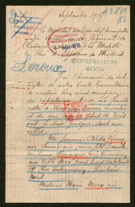 Expediente de las familias Leroux Demarque y Marx Matringhan