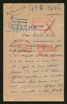 Expediente de madame Emile Debonne e hijos y de monsieur y madame Debonne Verscure