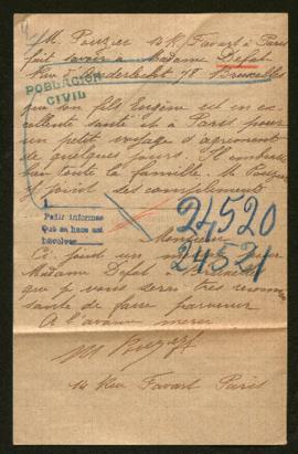 Expediente de la familia Defat y madame Antoine Martin