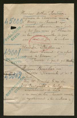 Expediente de las familias Fardoux Legrand, Bourlier Vlaminck y Tourneux Labrasse y de Anna Butti...