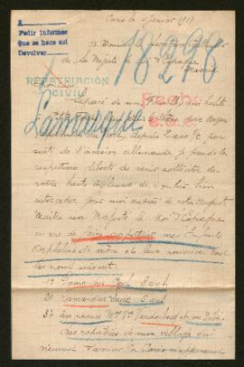 Expediente de la familia de Emile Lamarque y madame veuve Vanderbecq e hijo