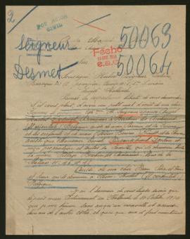 Expediente de Angèle Rachel Seigneur Desmet, Bruno Kindt, Emile Vancausebroeck y la familia de Hu...