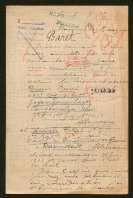 Expediente de Désiré Baret y Achille Pollet
