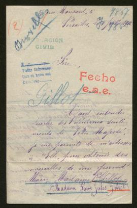 Expediente de madame veuve Jules Gillot y mademoiselle Barthélemy