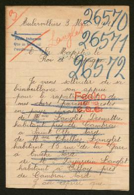 Expediente de madame Langlet Desmettre, madame Thelliez Langlet y madame Dujardin Langlet