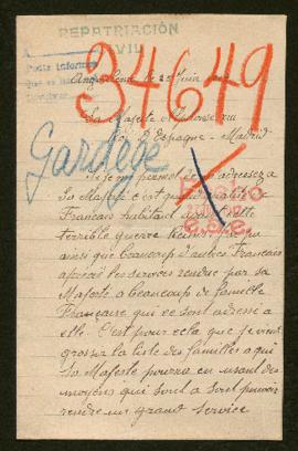 Expediente de las familias Gardège Poncinet, Mauclaire Henrie y madame Mauclaire Gardège