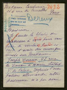 Expediente de madame Joseph Dereux