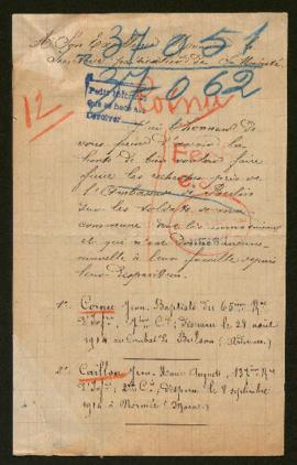 Expediente de Jean Baptiste Cornu, y otros 11 militares