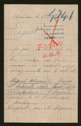 Expediente de Alexandre Joseph Riguet