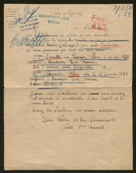Expediente de Blanche Peire y Léonie Carette Peire