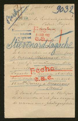 Expediente de las familias Gonce y Stiévenard Lagache y madame veuve Gonce