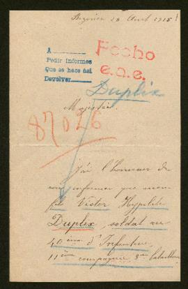 Expediente de Victor Hyppolite Duplin