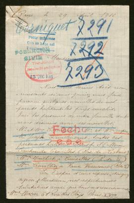 Expediente de las familias de Joseph Corniquet, Henri Dupire y Joseph Damelincourt y de madame Mo...