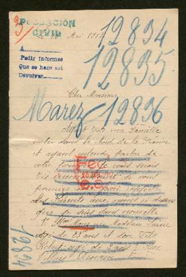 Expediente de las familias Marez-Laine, Marez-Demande y Marez-Lacroix