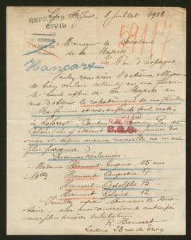 Expediente de la familia de R. Hancart