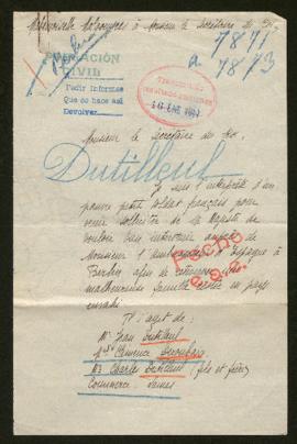 Expediente de Jean Dutilleul, Charles Dutilleul y Clémence Deroubaix Dutilleul