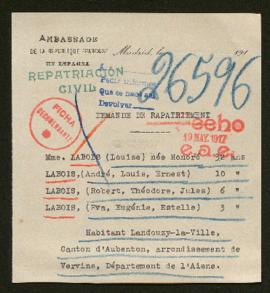 Expediente de la familia Labois-Honoré