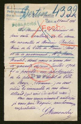 Expediente de monsieur Bertin y Rosina Mantel