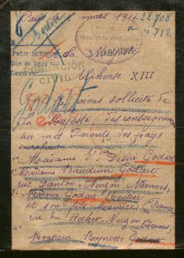 Expediente de la familia Roynette Godart y otros 5 grupos de civiles buscados por madame Arquin G...