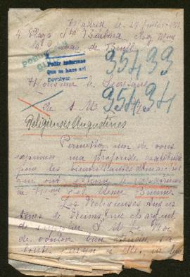 Expediente de Henri Petit y las Religiosas Agustinas de Cras-Avernas