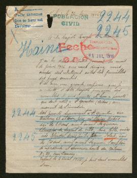 Expediente de monsieur y madame Haine y Marie Emilie Blas