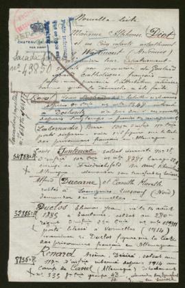 Expediente de madame Alphonse Diot, sus cinco hijos y otros ocho militares y civiles