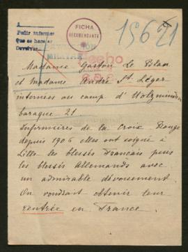 Expediente de mesdames Gaston Le Blan y André Saint Léger