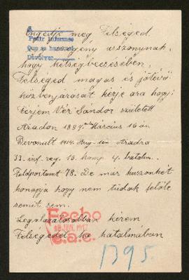 Expediente de Sándor Vér