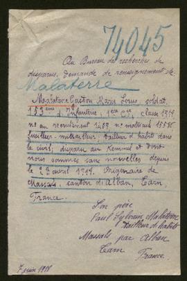 Expediente de Paul Marie Baptiste Justin Malaterre y Gastón Marie Louis Malaterre