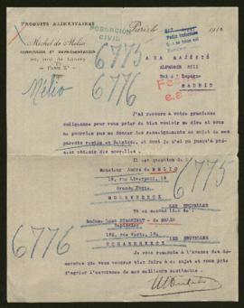 Expediente de André de Mélio y madame Stassinet de Mélio