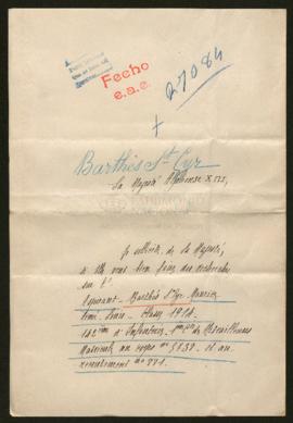 Expediente de Maurice Aimé Louis Barthès-Saint-Cyr