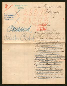 Expediente de Guillaume Poussard y su familia y de madame Blistin Petit