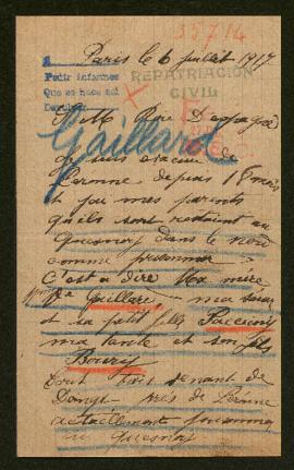 Expediente de madame veuve Gaillard y las familias Paccioni y Boury