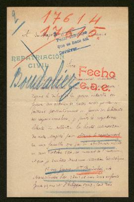Expediente de la familia Boudaliez Six y madame veuve Boudalier